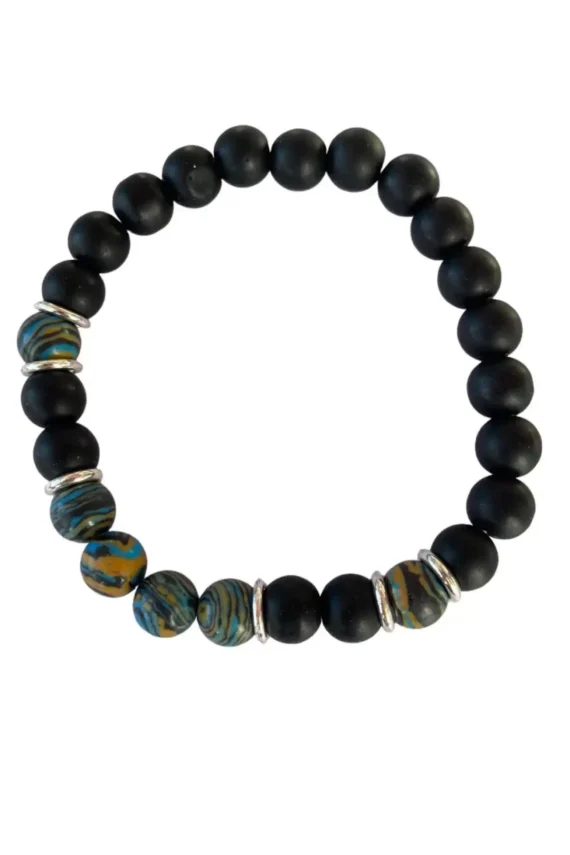 Black Color Bead Detailed Men's Bracelet