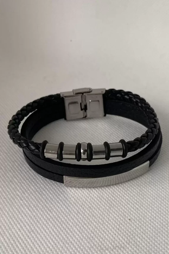 Black Color Metal Detailed Steel Bracelet