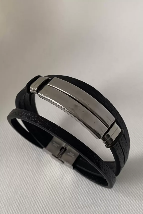 Black Color Metal Detailed Steel Bracelet