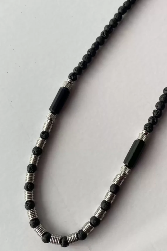 Black and Gray Color Beaded Detailed Men's Necklace