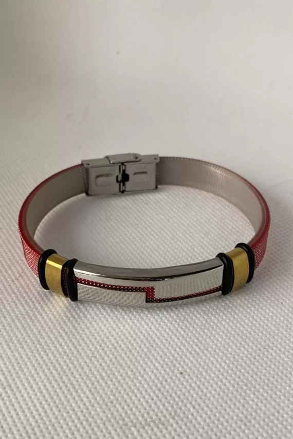 Red Color Metal Detailed Steel Bracelet